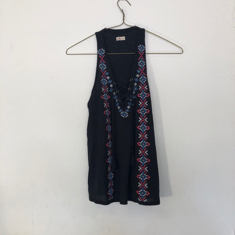 Black tank top with cross tie in front